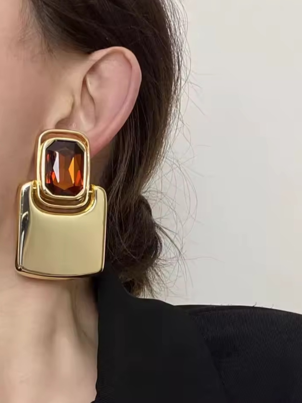 Gold-Tone Drop Earrings with Amber Crystal Accent